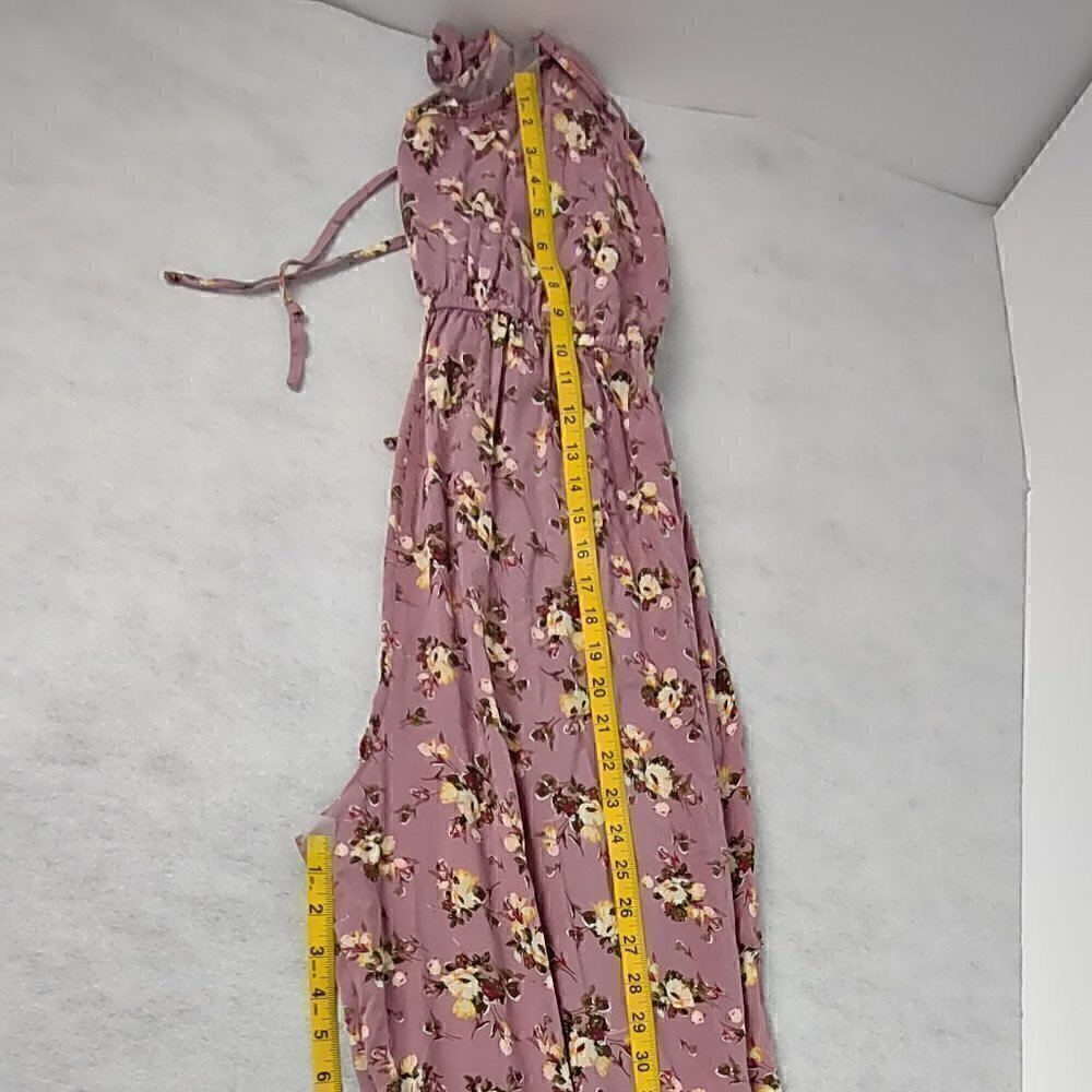 Xhilaration Mauve Floral Ruffle Strappy Cropped Wide Leg Jumpsuit Size Large - Picture 7 of 10